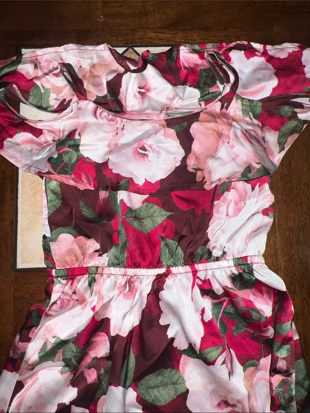 The Children's Place Pink, Burgundy and Green Floral Off-Shoulder Dress